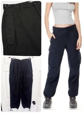 Aritzia TNA Supply Cargo Pant Relaxed Mid rise Baggy Utility Cotton Black Size 0
